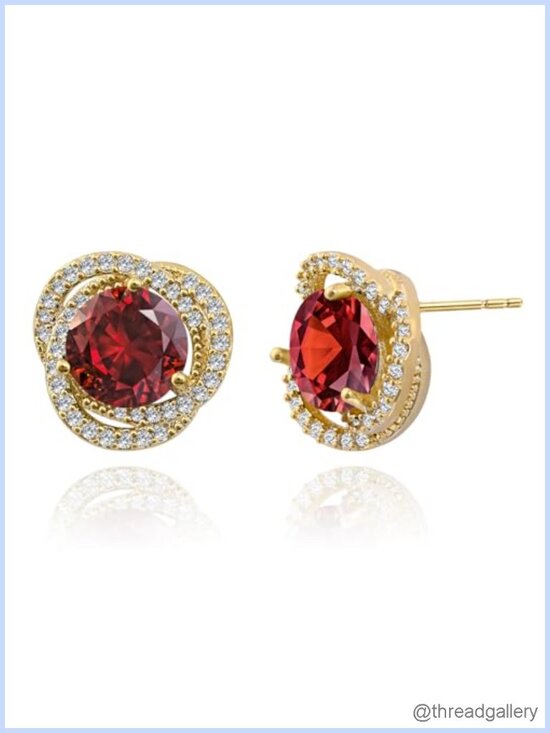 Jewelry - 18K Gold Plated Ruby Stud Earrings Hypoallergenic 925 Sterling Silver Halo
